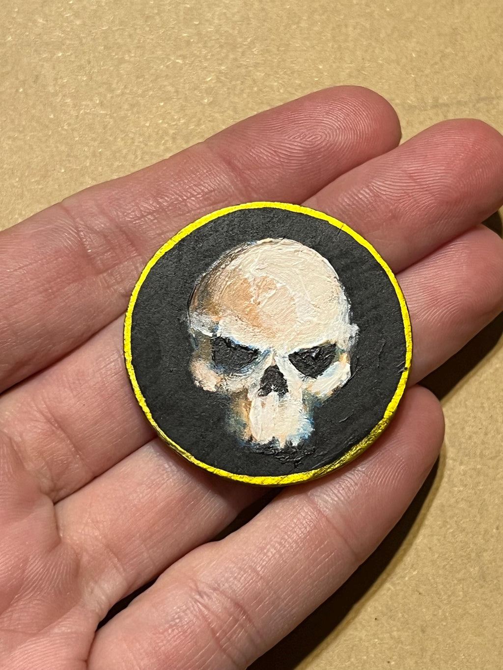 Handpainted Wooden Coin Skull and Hips Token Tiny Painting