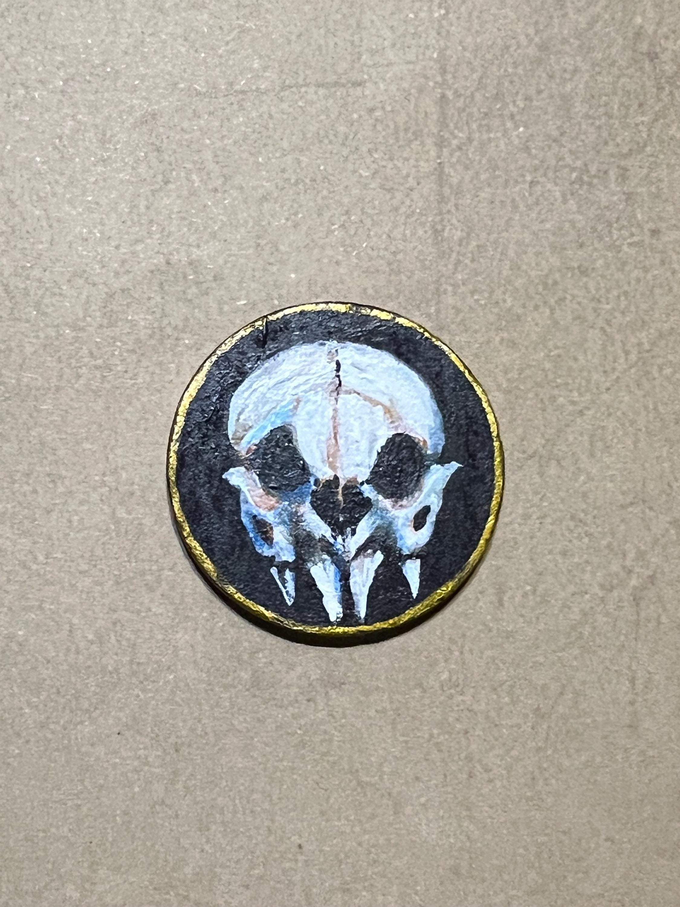 Vampire Skull & Vampire Bat Skull Handpainted Wooden Coin Token Tiny Painting