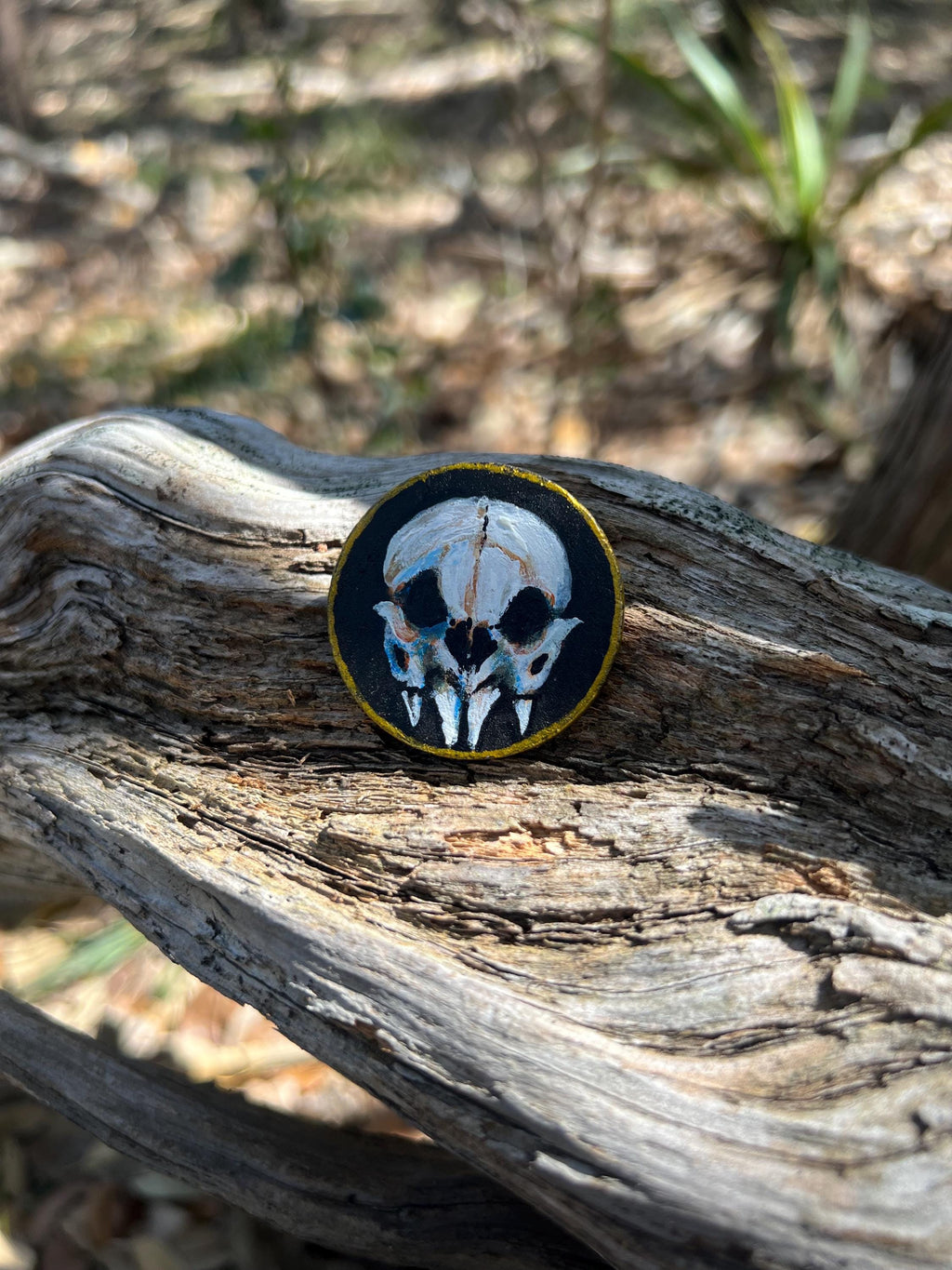 Vampire Skull & Vampire Bat Skull Handpainted Wooden Coin Token Tiny Painting
