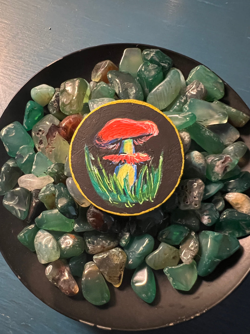 Mushroom and Skull Hand Painted Wooden Coin Token