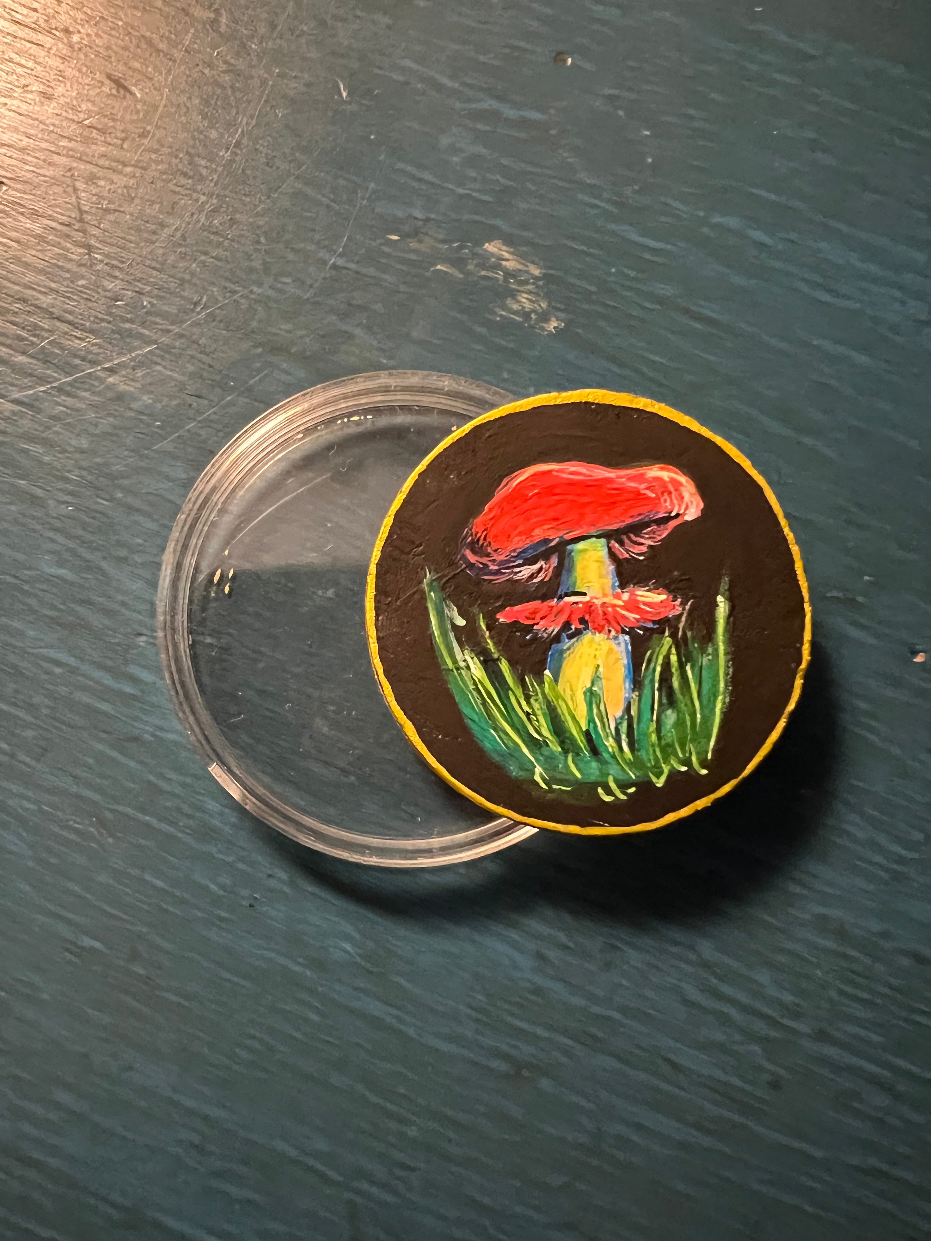 Mushroom and Skull Hand Painted Wooden Coin Token