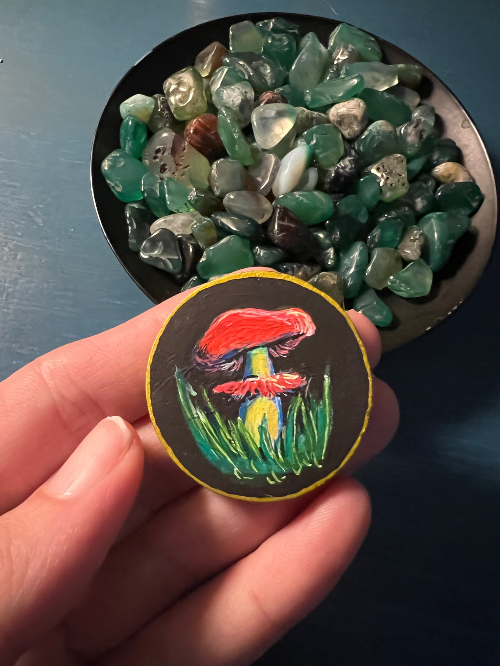 Mushroom and Skull Hand Painted Wooden Coin Token