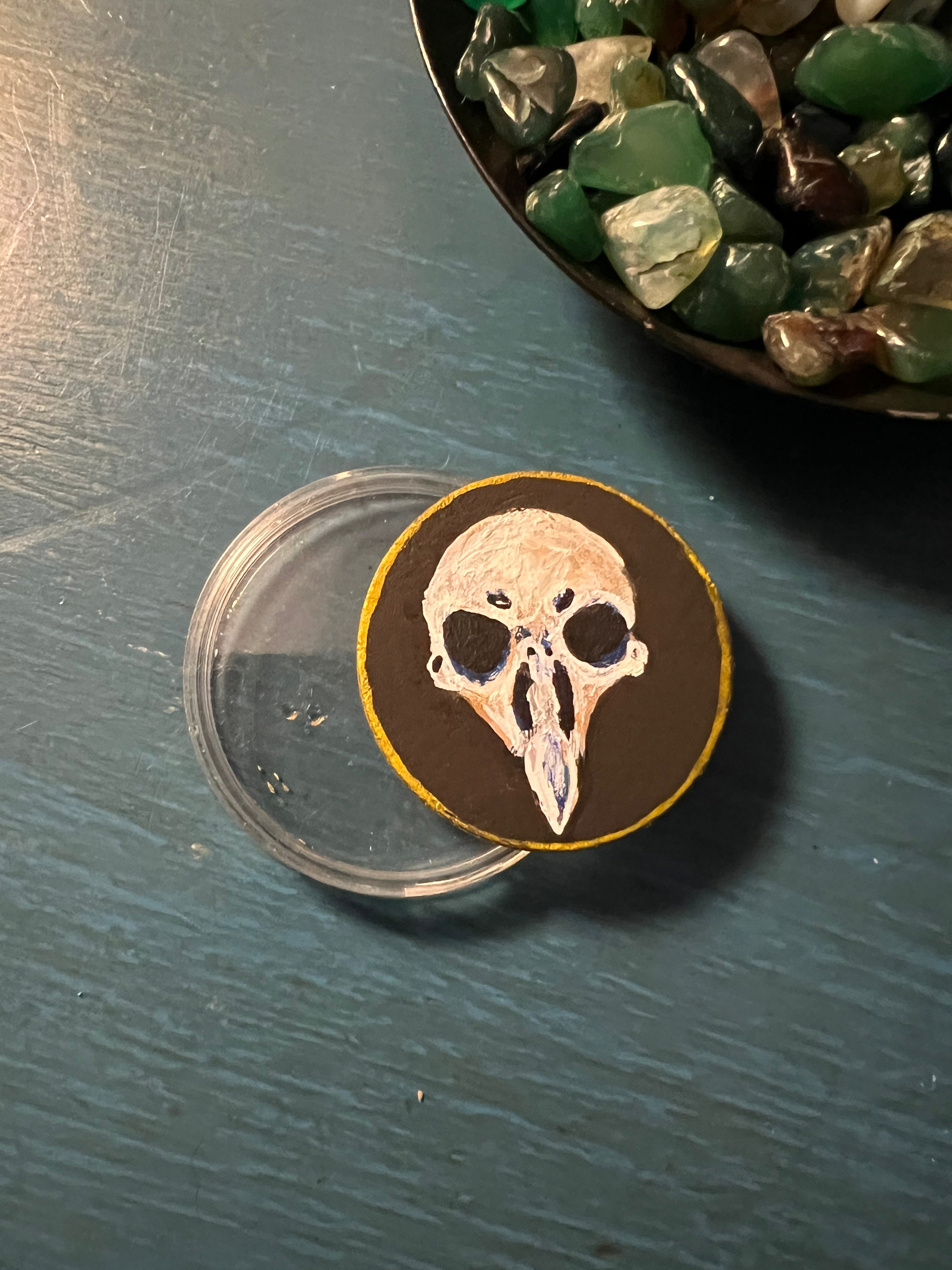 Favor Token #10 - Bird Skull - Hand Painted Wooden Token Collection