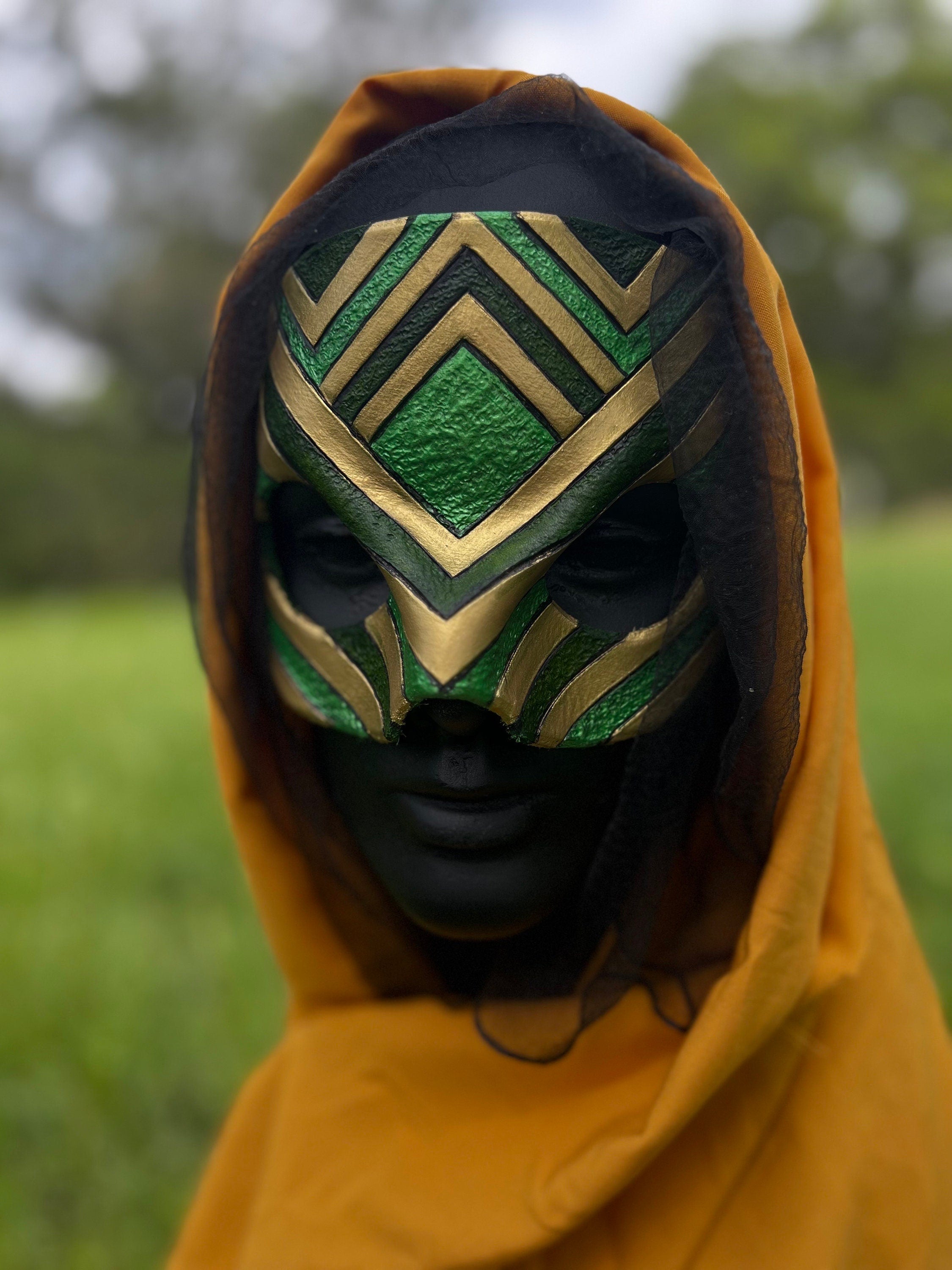 Loki mask displayed on head