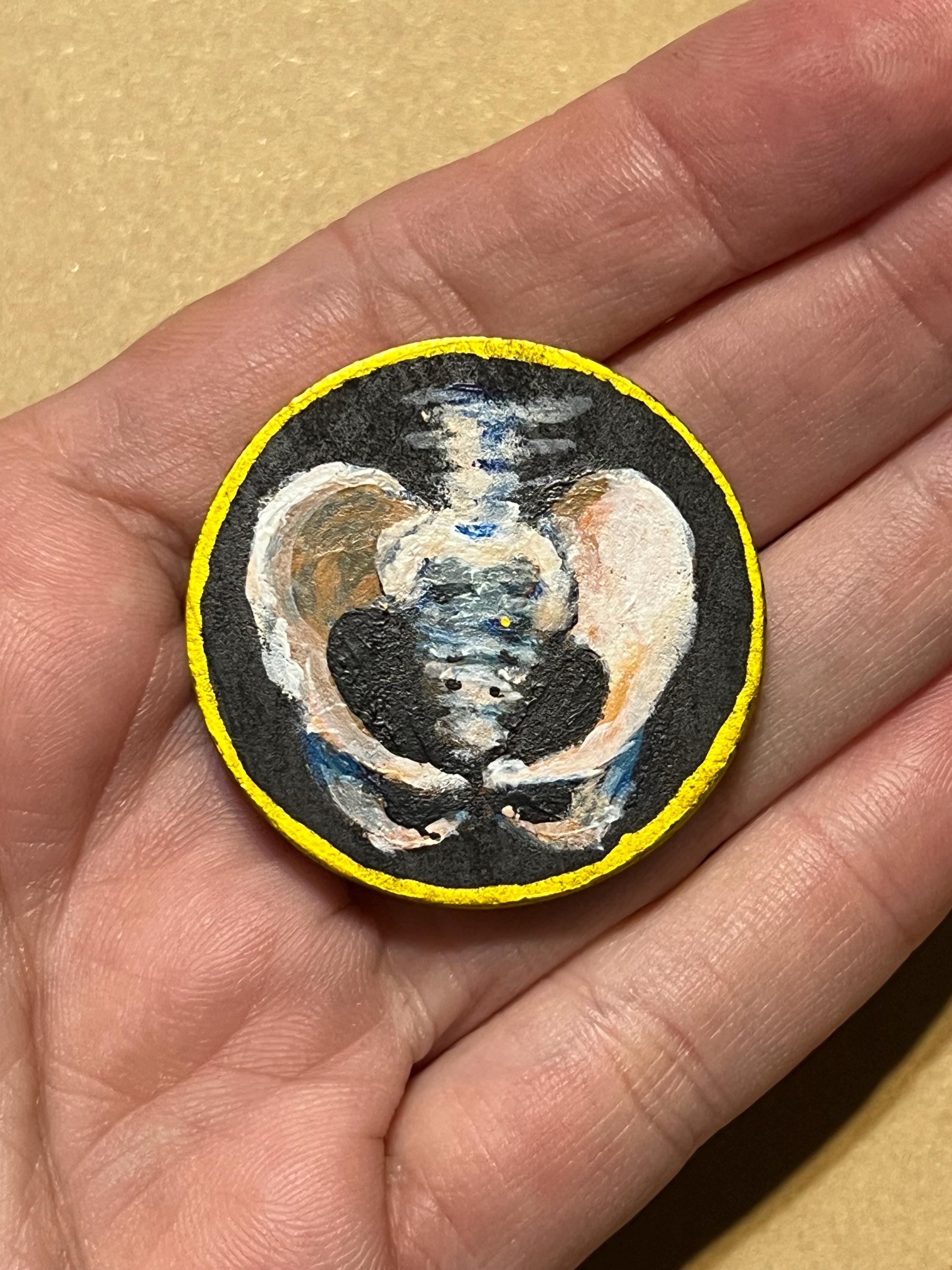 Handpainted Wooden Coin Skull and Hips Token Tiny Painting