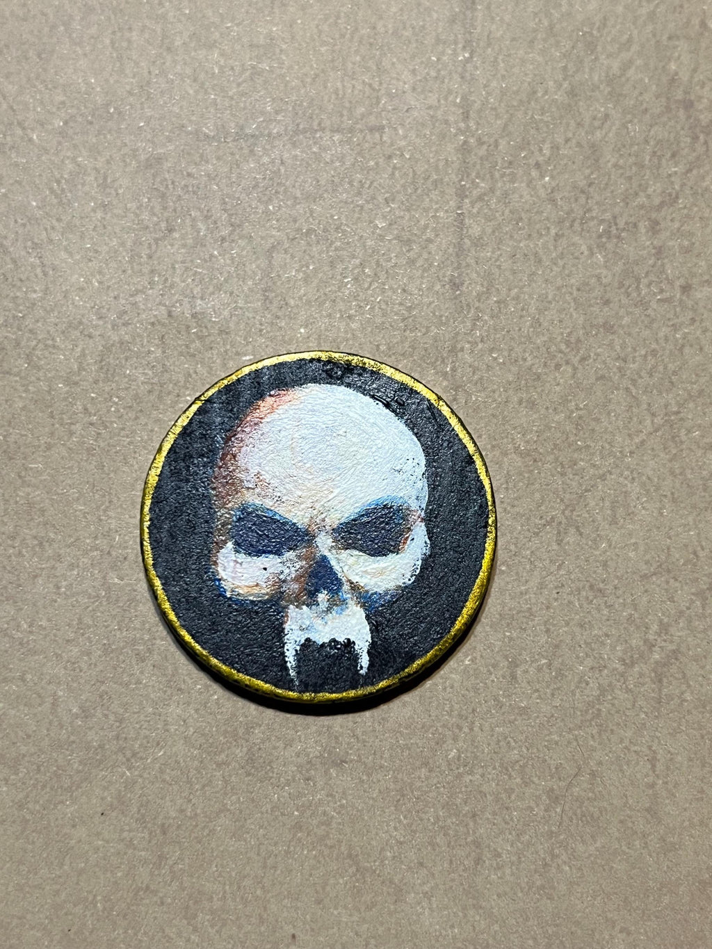 Vampire Skull & Vampire Bat Skull Handpainted Wooden Coin Token Tiny Painting