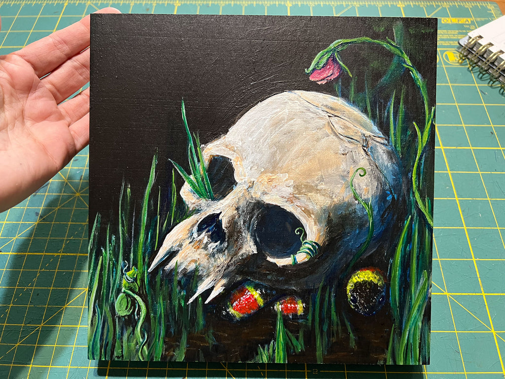 Red and Yellow - No. 1 in Memento Mori Collection : A Gothic Painting Home Decor Acrylic 8x8 on Wood