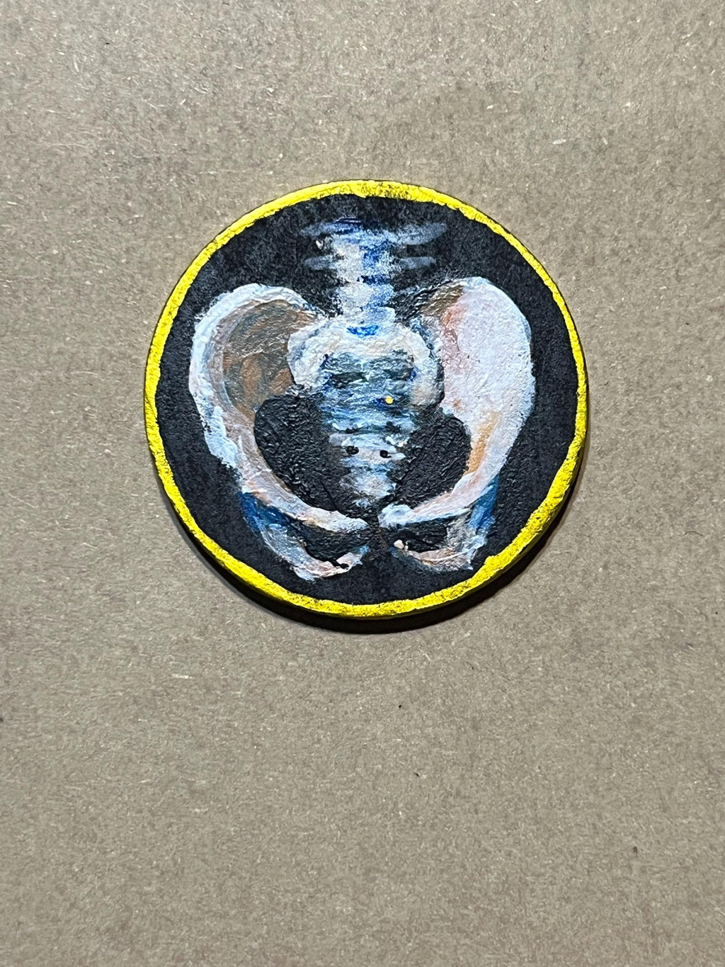 Handpainted Wooden Coin Skull and Hips Token Tiny Painting